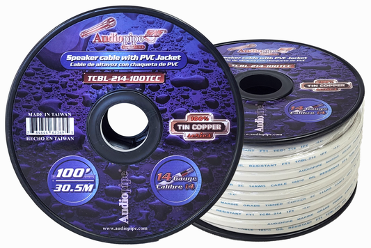 Audiopipe 14 Gauge 100 Feet Tin Copper Marine Grade Duplex Wire With White PVC Jacket