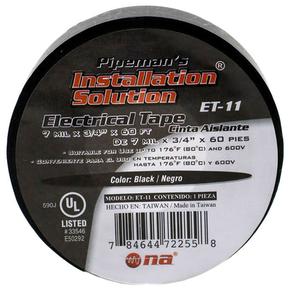 Black Electrical Tape 3/4" x 60' UL Listed ET-11 10 Rolls NA High Quality