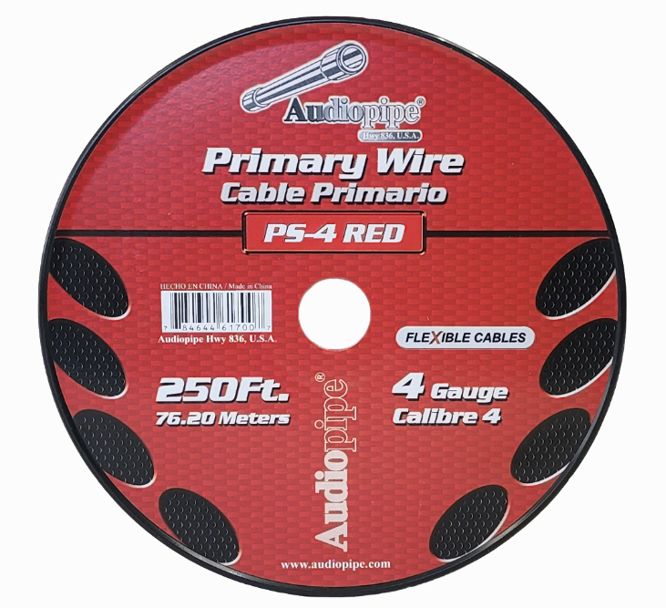 Audiopipe 4 Gauge Red Flexible Stranded Primary Power Wire PS-4-250