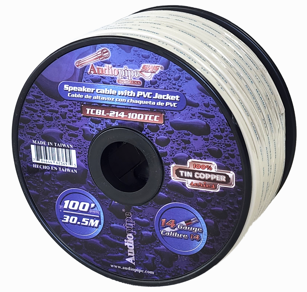 Audiopipe 14 Gauge 100 Feet Tin Copper Marine Grade Duplex Wire With White PVC Jacket