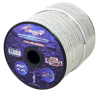 Audiopipe 16 Gauge 250 Feet Tin Copper Marine Speaker Cable Wire With White PVC Jacket