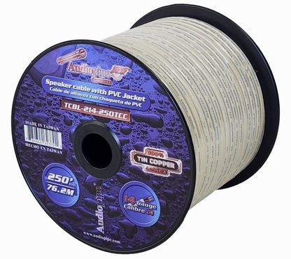 Audiopipe 14 Gauge 250 Feet Tin Copper Marine Speaker Cable Wire With White PVC Jacket