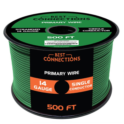 BEST CONNECTIONS 14 Gauge Automotive Primary Wire - 500ft | Ideal for Trailer, Speaker, and Lighting Circuits | Durable Primary/Remote, Power/Ground Electrical Wiring