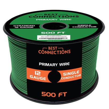 BEST CONNECTIONS 12 Gauge Automotive Primary Wire - 500ft | Ideal for Trailer, Speaker, and Lighting Circuits | Durable Primary/Remote, Power/Ground Electrical Wiring