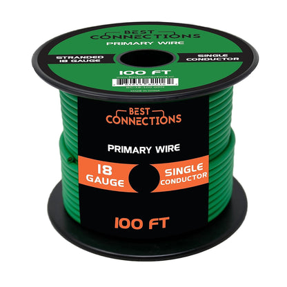 BEST CONNECTIONS 18 Gauge Automotive Primary Wire - 100ft | Ideal for Trailer, Speaker, and Lighting Circuits | Durable Primary/Remote, Power/Ground Electrical Wiring