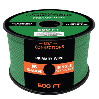 BEST CONNECTIONS 16 Gauge Automotive Primary Wire - 500ft (Various Color Options) | Ideal for Trailer, Speaker, and Lighting Circuits | Durable Primary/Remote, Power/Ground Electrical Wiring