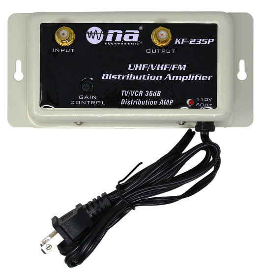 Nippon America 36dB Gain TV/VCR Antenna Distribution Signal Booster VHF UHF FM KF-235P