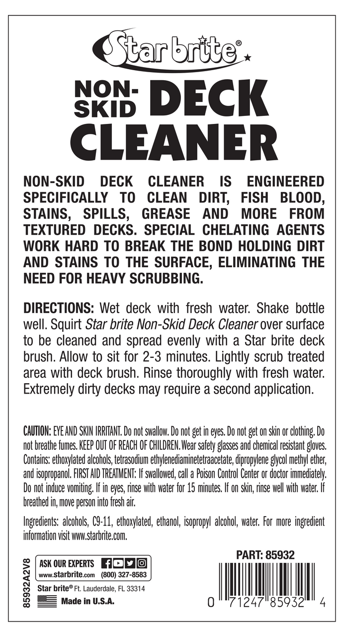 STAR BRITE Non-Skid Deck Cleaner & Protectant - Ultimate Boat Deck Wash - Protects Against Future Stains & UV - Ideal for Fiberglass, Vinyl, Plastic, Painted & Metal Surfaces - 32 Ounce (085032)