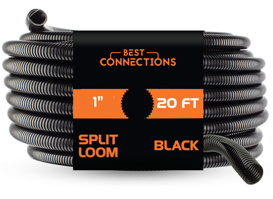 Black 20' Feet 1" Split Loom Tubing Wire Conduit Hose Cover Auto Home Marine