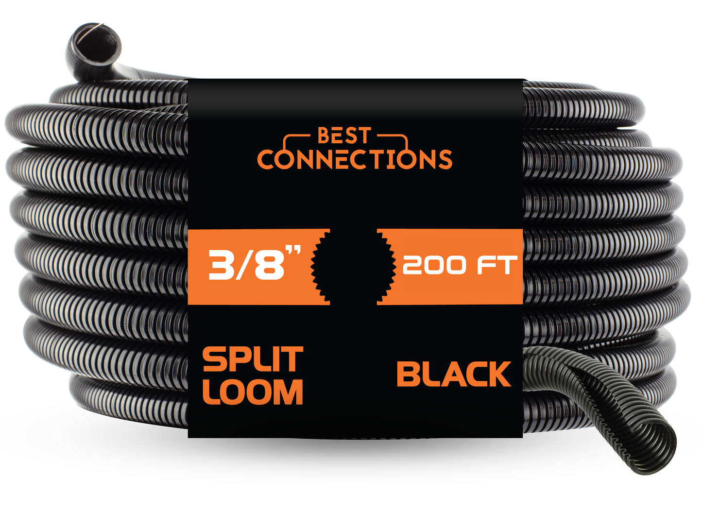 Best Connections 200' Feet 3/8" Split Loom Tubing Black Wire Conduit Hose Cover Auto Home Marine
