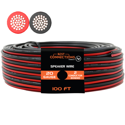 100' Feet 20 GA Gauge Red Black 2 Conductor Speaker Wire Audio Cable Audiopipe