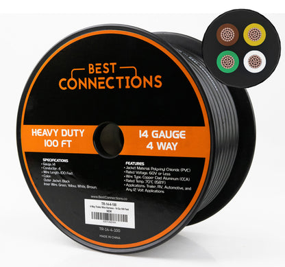 4 Way Trailer Wire 14Ga. 100ft Insulated Stranded Copper Clad Cable Heavy Duty