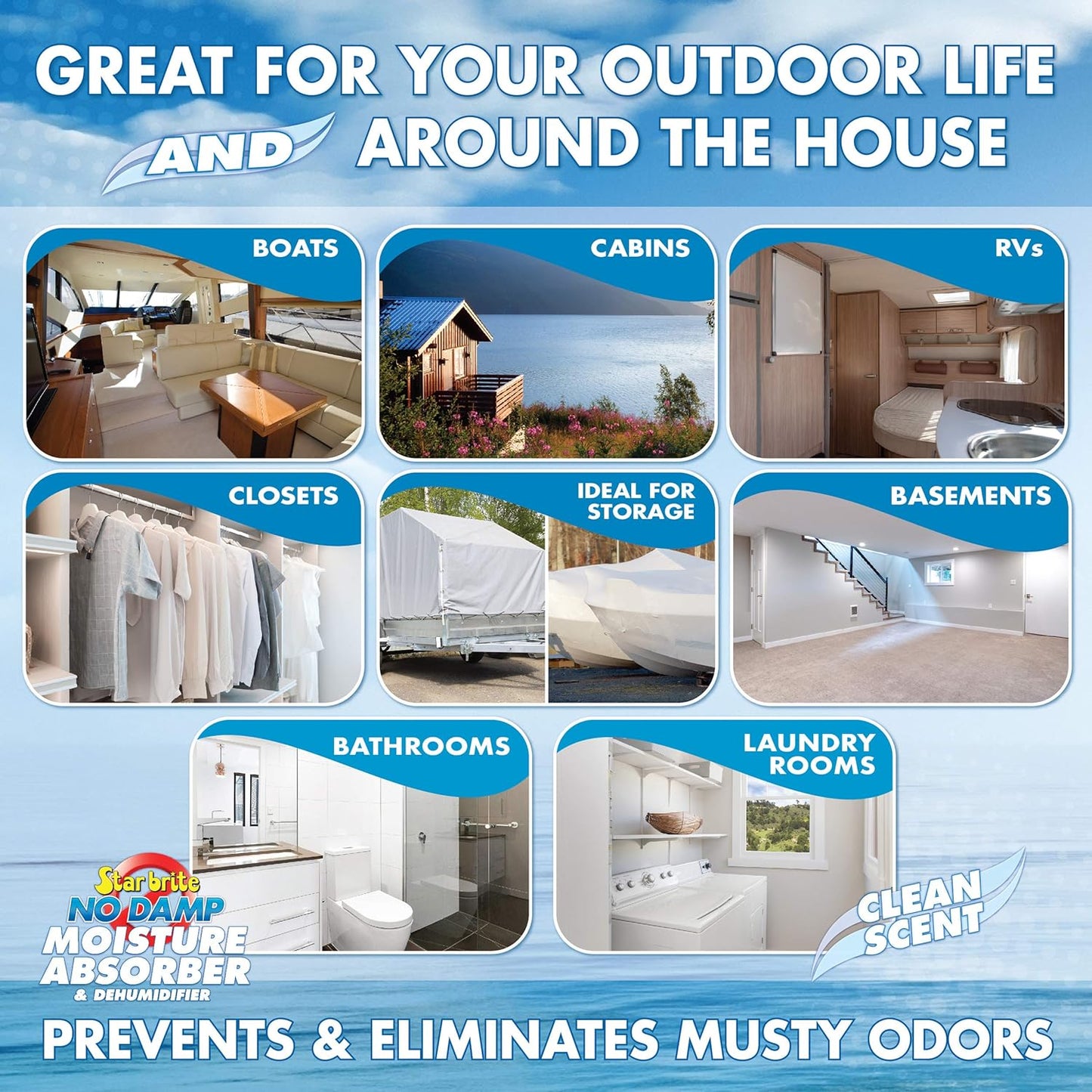 12 Pack Star Brite No Damp Hanging Moisture Absorber & Dehumidifier Display  85470 RV Boat
