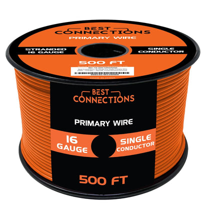 BEST CONNECTIONS 16 Gauge Automotive Primary Wire - 500ft (Various Color Options) | Ideal for Trailer, Speaker, and Lighting Circuits | Durable Primary/Remote, Power/Ground Electrical Wiring