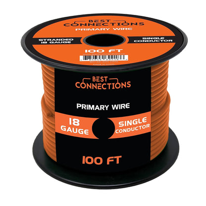 BEST CONNECTIONS 18 Gauge Automotive Primary Wire - 100ft | Ideal for Trailer, Speaker, and Lighting Circuits | Durable Primary/Remote, Power/Ground Electrical Wiring