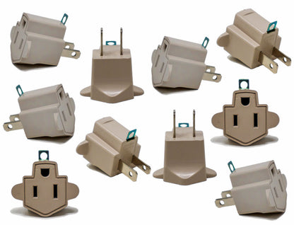 10 Pack 3 to 2 prong Polarized Grounding AC Power Plug Adapter ETL RATED BEIGE