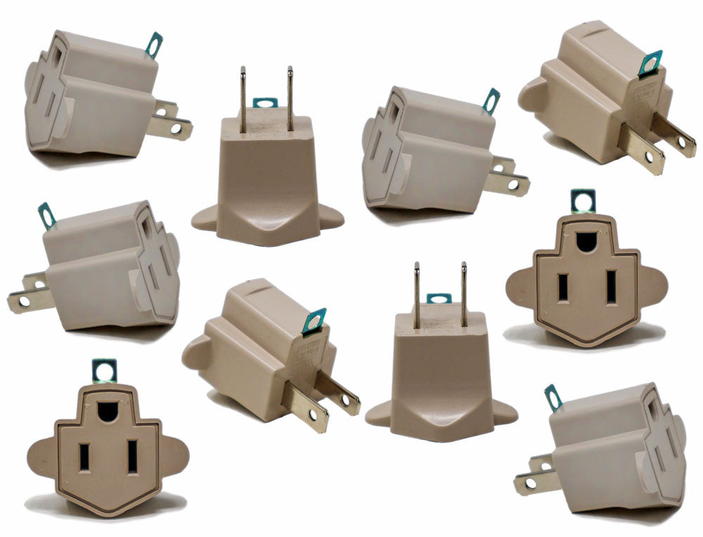 50 Pack 3 to 2 prong AC Polarized Grounding AC Power Plug Adapter ETL RATED BEIGE