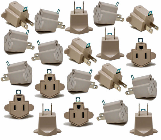 20 Pieces Electrical Ground Adapter 3 Prong Outlet to 2 Prong Plug AC ETL LISTED