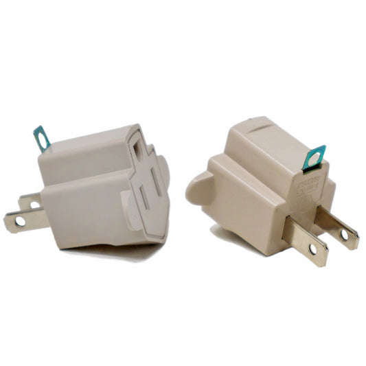 2 Pack 3 to 2 prong AC Polarized Grounding Power Plug Adapter ETL RATED BEIGE