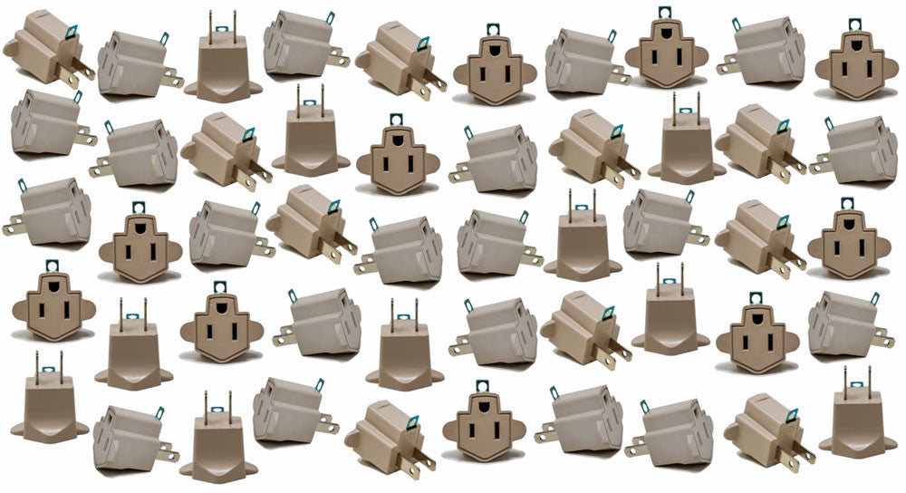 100 Pack 3 to 2 prong AC Polarized Grounding AC Power Plug Adapter ETL RATED BEIGE