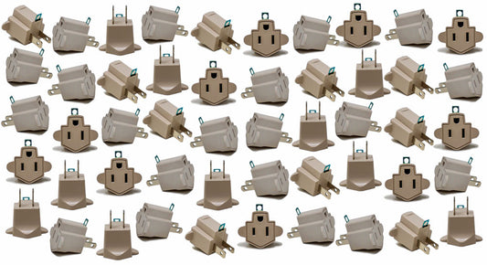 50 Pack 3 to 2 prong AC Polarized Grounding AC Power Plug Adapter ETL RATED BEIGE