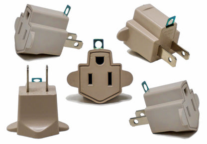 100 Pack 3 to 2 prong AC Polarized Grounding AC Power Plug Adapter ETL RATED BEIGE