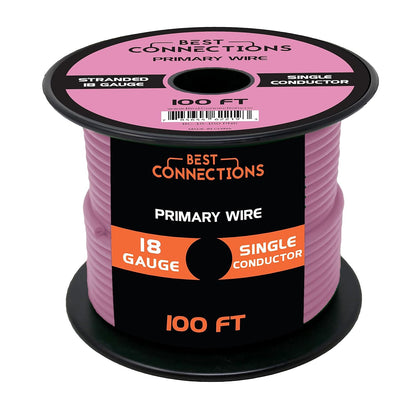BEST CONNECTIONS 18 Gauge Automotive Primary Wire - 100ft | Ideal for Trailer, Speaker, and Lighting Circuits | Durable Primary/Remote, Power/Ground Electrical Wiring