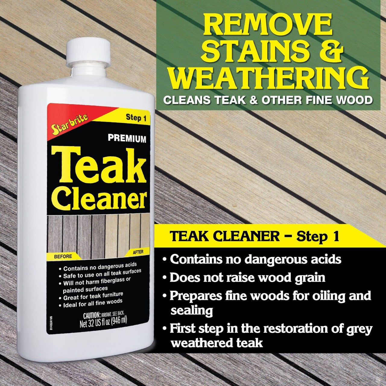 Premium Teak Care Pint Size KIT - Teak Cleaner, Premium Teak Brightener, and Premium Golden Teak Oil 081216