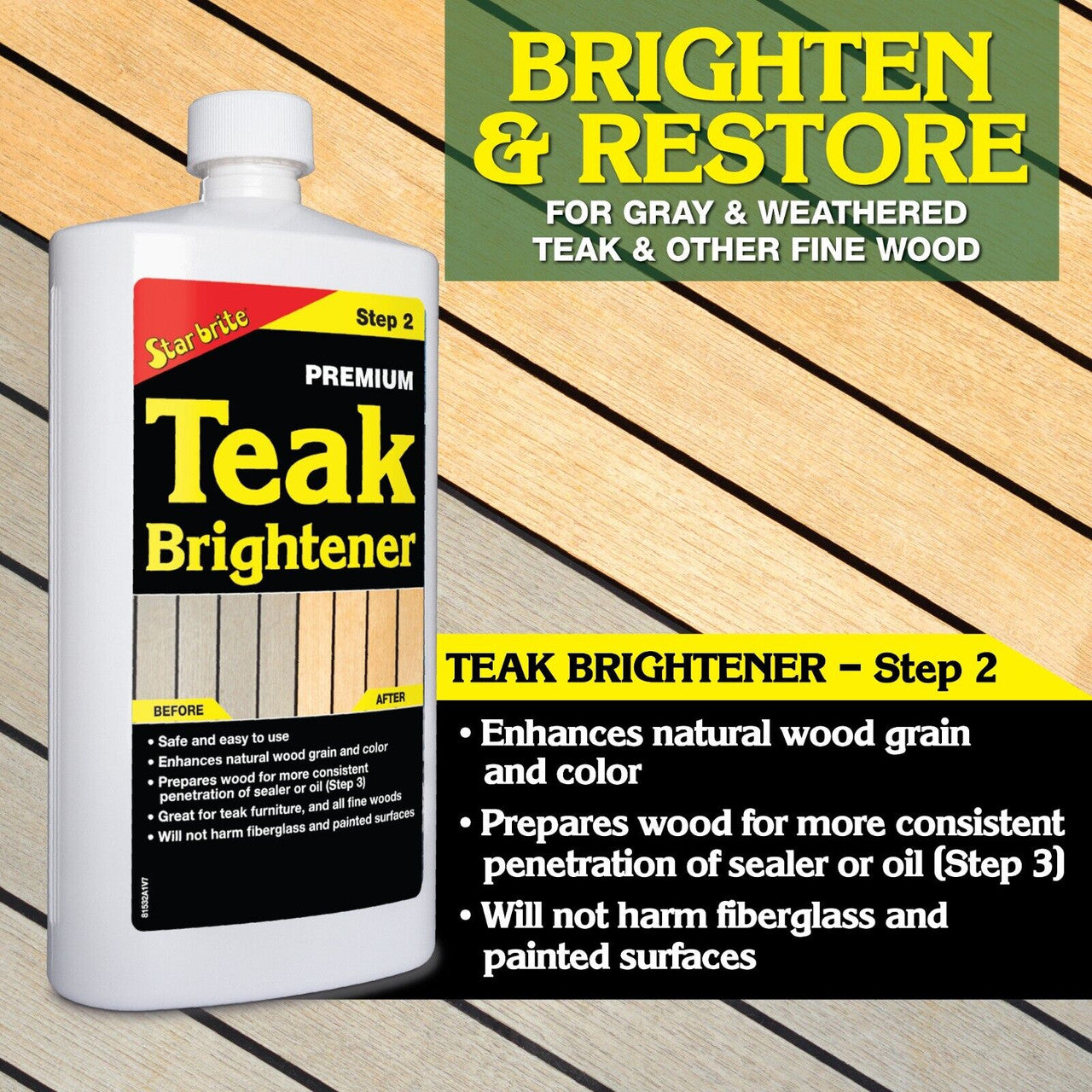 Premium Teak Care Pint Size KIT - Teak Cleaner, Premium Teak Brightener, and Premium Golden Teak Oil 081216