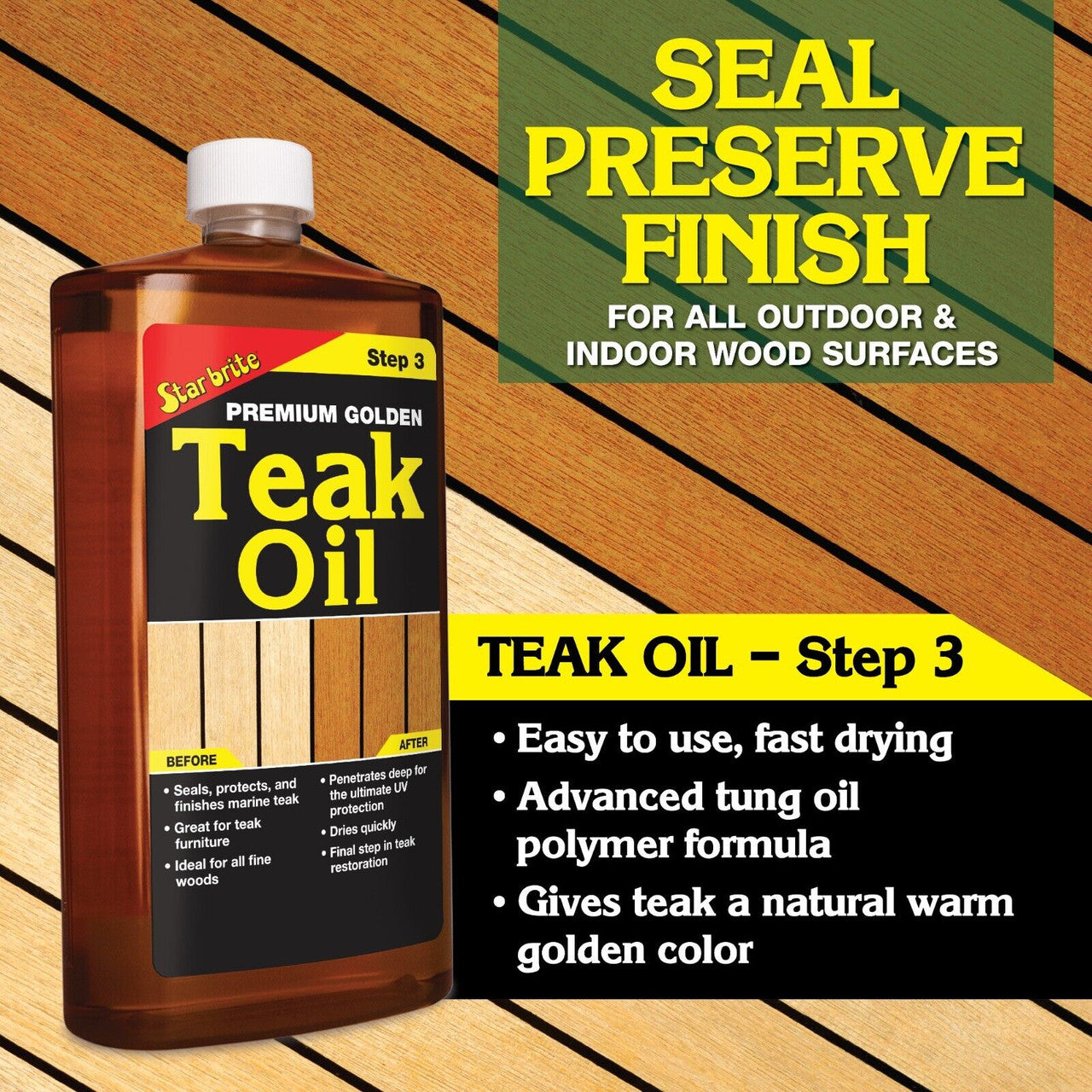 Premium Teak Care Pint Size KIT - Teak Cleaner, Premium Teak Brightener, and Premium Golden Teak Oil 081216