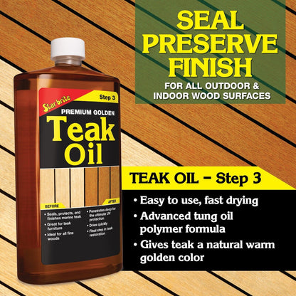 Premium Teak Care Pint Size KIT - Teak Cleaner, Premium Teak Brightener, and Premium Golden Teak Oil 081216