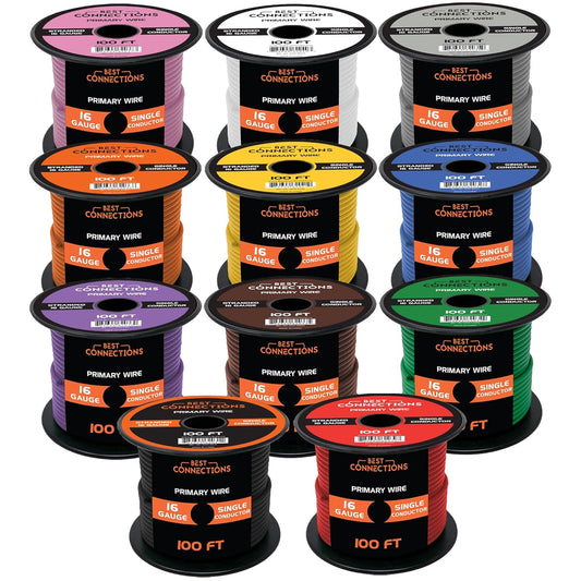 Audiopipe 16 Gauge Car Audio Primary Wire (100ft–11 Rolls)– Remote, Power/Ground Electrical