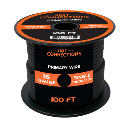 Audiopipe 16 Gauge Car Audio Primary Wire (100ft–Black)– Remote, Power/Ground Electrical