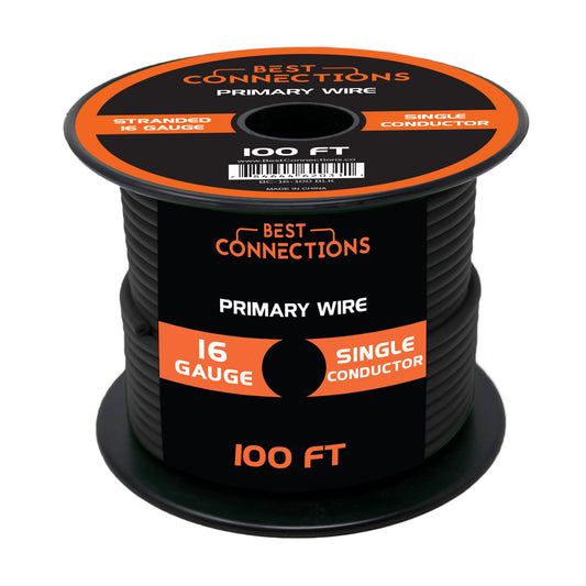 Audiopipe 16 Gauge Car Audio Primary Wire (100ft–Black)– Remote, Power/Ground Electrical