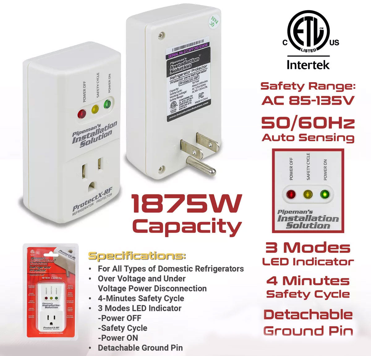 4-Pack 1875 Watts Refrigerator Voltage Surge Protector Appliance (New Model)