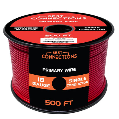 BEST CONNECTIONS Automotive Primary Wire - 500ft (Various Color Options) | Ideal for Trailer, Speaker, and Lighting Circuits | Durable Primary/Remote, Power/Ground Electrical Wiring - 18 Gauge