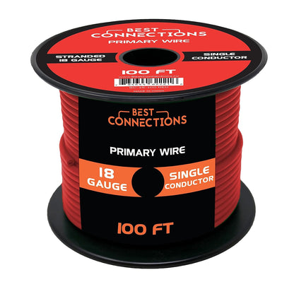 BEST CONNECTIONS 18 Gauge Automotive Primary Wire - 100ft | Ideal for Trailer, Speaker, and Lighting Circuits | Durable Primary/Remote, Power/Ground Electrical Wiring