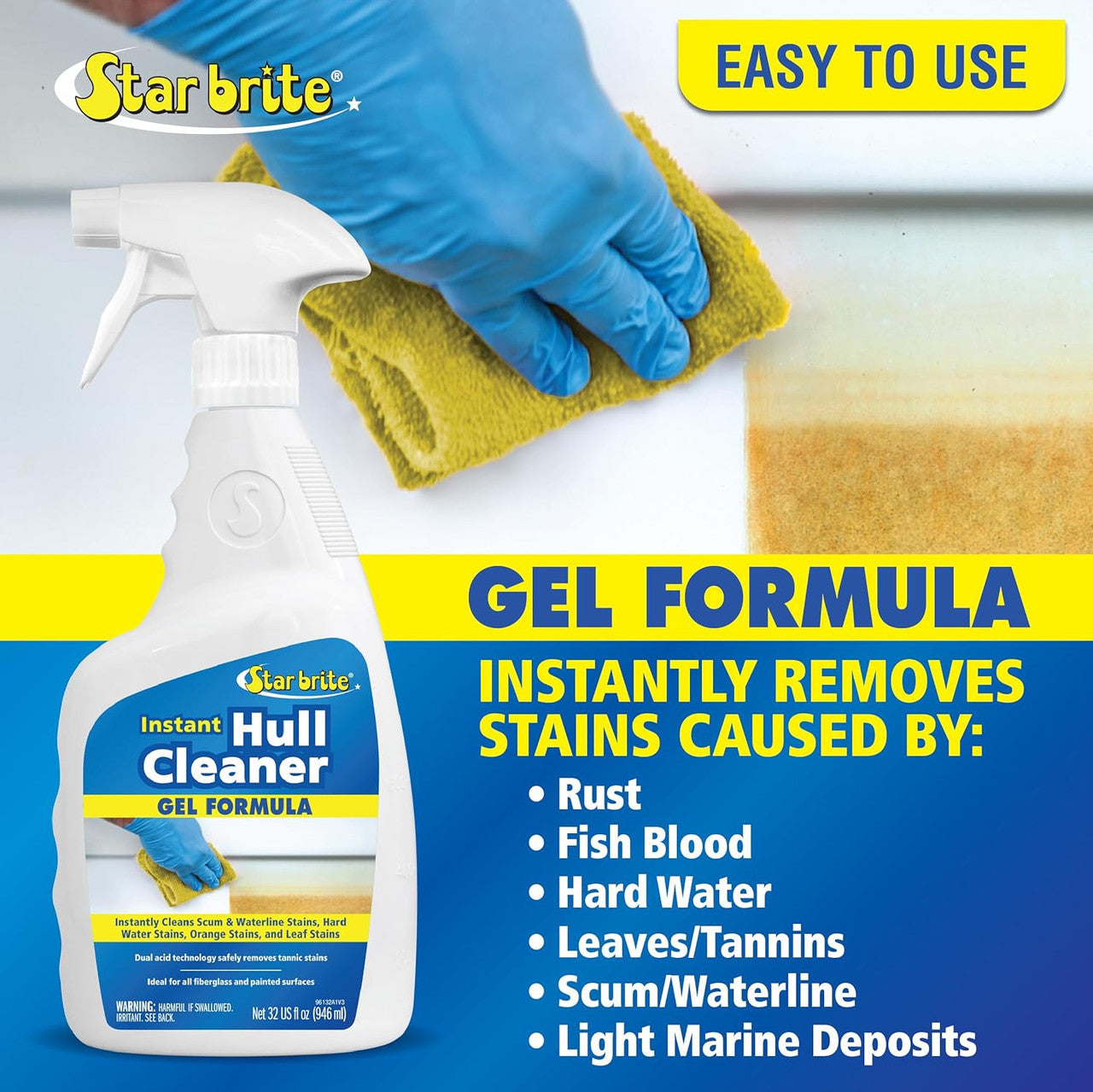 STAR BRITE Instant Hull Cleaner 32oz Gel Spray Remove Stains, Fiberglass 096132