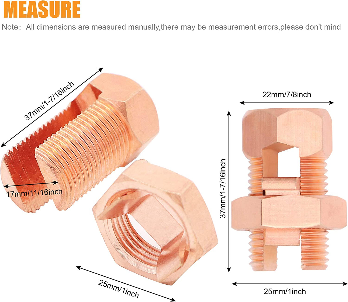 Best Connections 200 Pcs High Strength Copper Split Bolt Connectors 4 Gauge to 8 Gauge Solid Wire