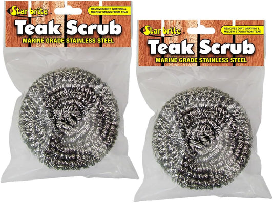 StarBrite Marine Grade Stainless Steel Teak Scrub - Durable, Rust-Resistant Wood & Metal Cleaner Tool for Boat Decks, Furniture, and More - 100% Stainless Steel - 2 Pack