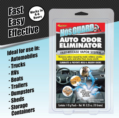 StarBrite NosGUARD SG Auto Odor Eliminator - Quick-Action Vapor System, Eliminates Damp, Musty Smells, Smoke & Pet Odors in Cars within 4-6 Hours - 8 Pack Display Case