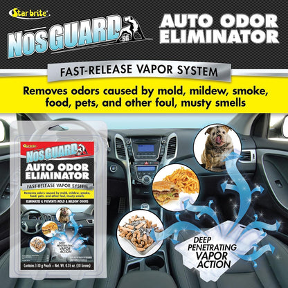 StarBrite NosGUARD SG Auto Odor Eliminator - Quick-Action Vapor System, Eliminates Damp, Musty Smells, Smoke & Pet Odors in Cars within 4-6 Hours - Case of 6