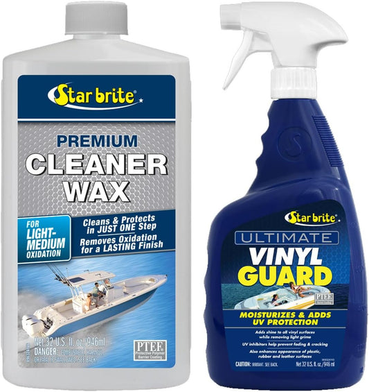 StarBrite One-Step Cleaner Wax 89632 & Ultimate Vinyl Guard 95932 Combo - Protection & Shine - Prevent Fading & Cracking - Keep Vinyl, Leather, Plastic & Rubber