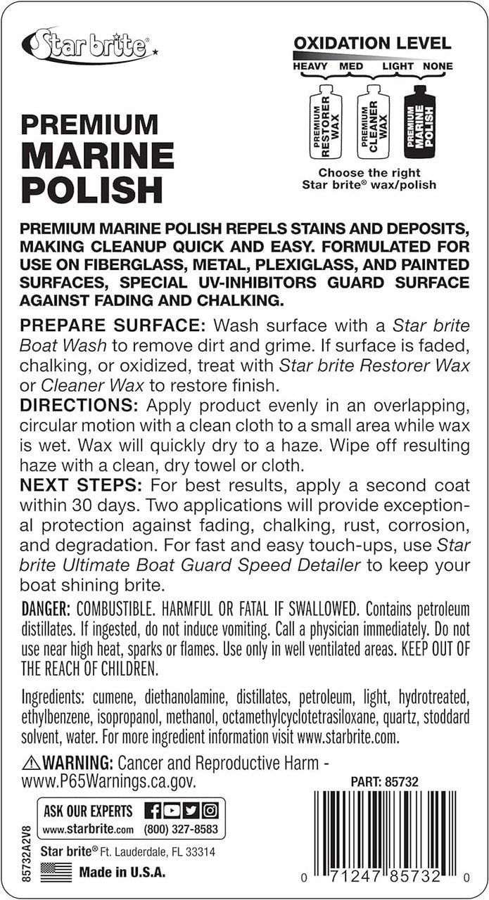 StarBrite Premium Marine Polish - Maximum UV Protection & High Gloss Finish - UV Inhibitors Stop Fading, Chalking & Oxidation While Repelling Water, Stains & Marine Deposits - 2 Pack