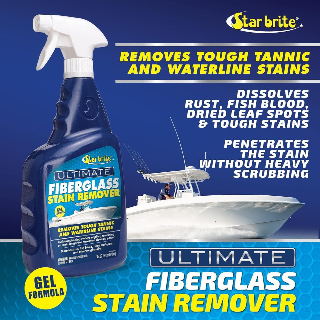 StarBrite Ultimate Fiberglass Stain Remover - Easy-to-Use Marine Grade Solution to Eliminate Tough Rust, Leaf & Waterline Stains for Boats and More - Maximum Cleaning Power Gel Spray - 2 Pack