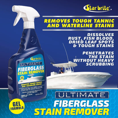 StarBrite Ultimate Fiberglass Stain Remover - Easy-to-Use Marine Grade Solution to Eliminate Tough Rust, Leaf & Waterline Stains for Boats and More - Maximum Cleaning Power Gel Spray - 2 Pack