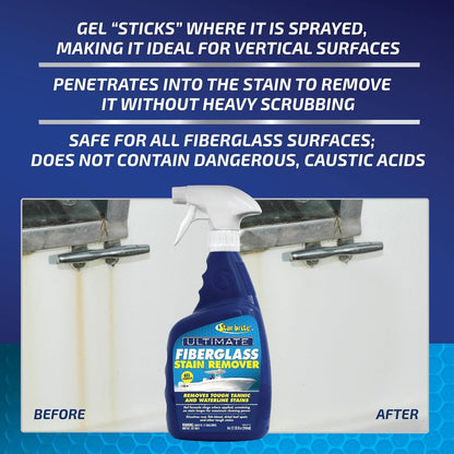 StarBrite Ultimate Fiberglass Stain Remover - Easy-to-Use Marine Grade Solution to Eliminate Tough Rust, Leaf & Waterline Stains for Boats and More - Maximum Cleaning Power Gel Spray - 2 Pack