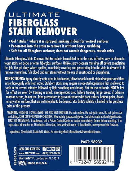 StarBrite Ultimate Fiberglass Stain Remover - Easy-to-Use Marine Grade Solution to Eliminate Tough Rust, Leaf & Waterline Stains for Boats and More - Maximum Cleaning Power Gel Spray - 2 Pack