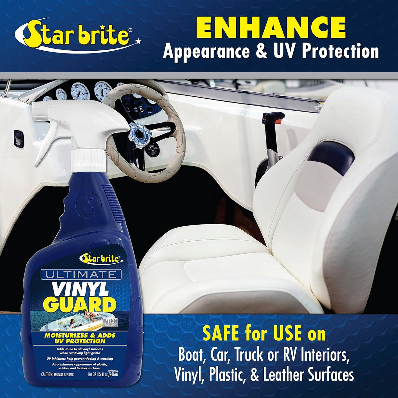 StarBrite Ultimate Vinyl Guard - Spray on Protection & Shine - Prevent Fading & Cracking - Keep Vinyl, Leather, Plastic & Rubber 32 oz - Case of 6