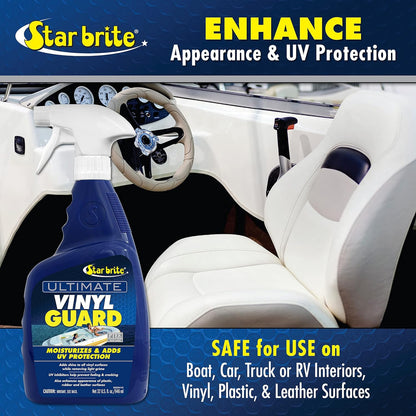StarBrite Ultimate Vinyl Guard - Spray on Protection & Shine - Prevent Fading & Cracking - Keep Vinyl, Leather, Plastic & Rubber 32 oz - Case of 6